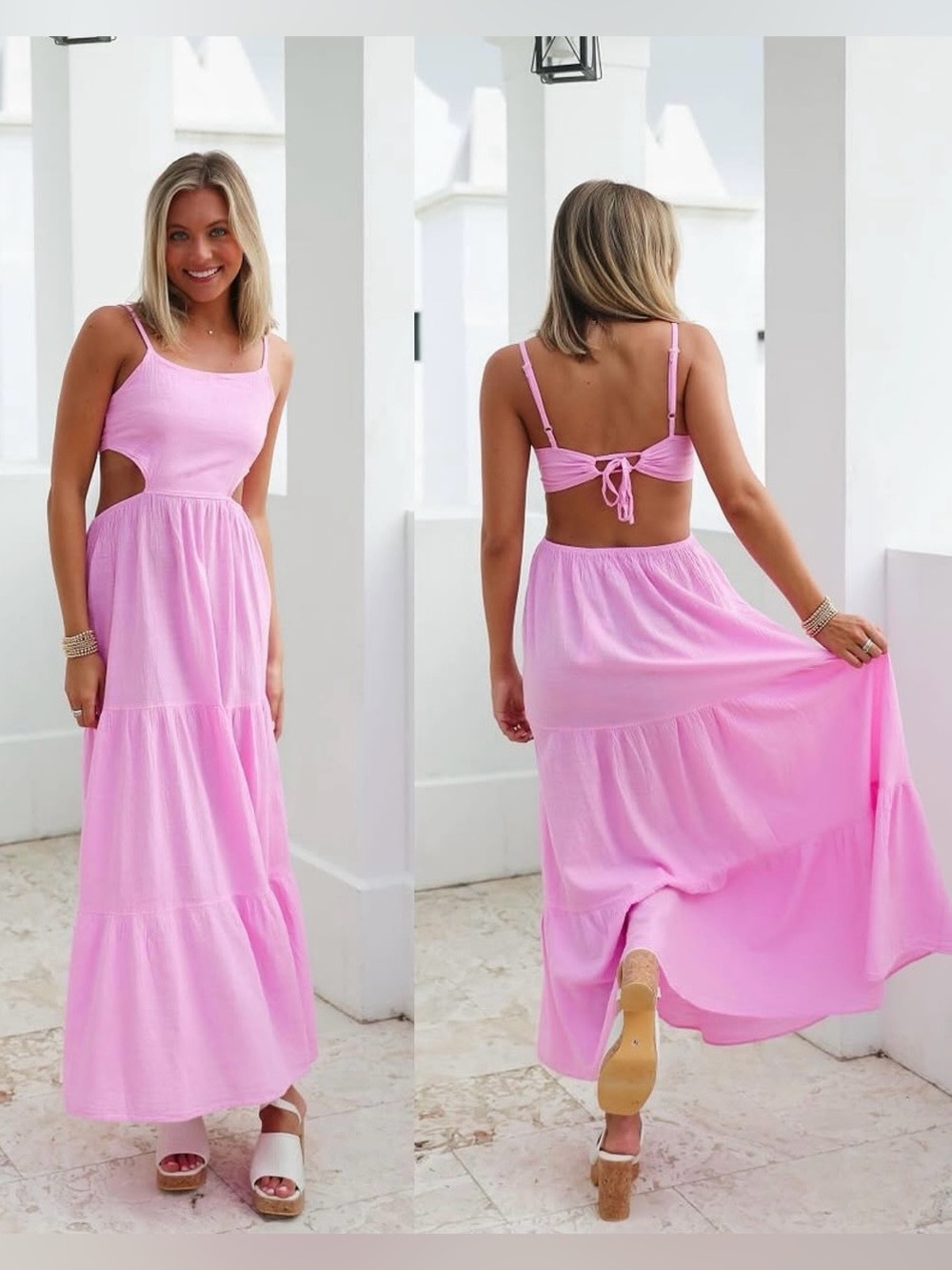 Pink Linen Maxi Dress